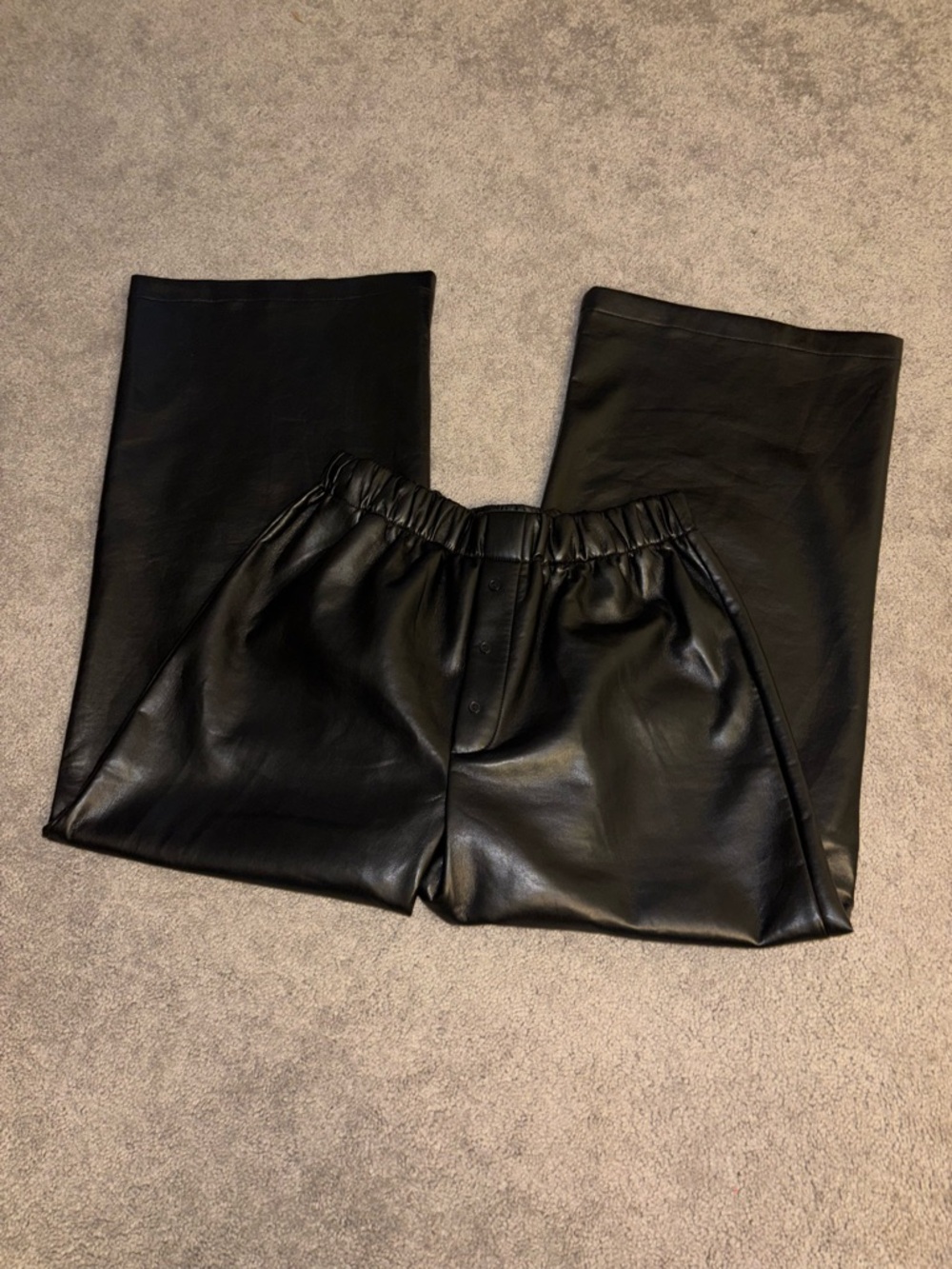 MOTHER Wide Leg Faux Leather Pants in Black